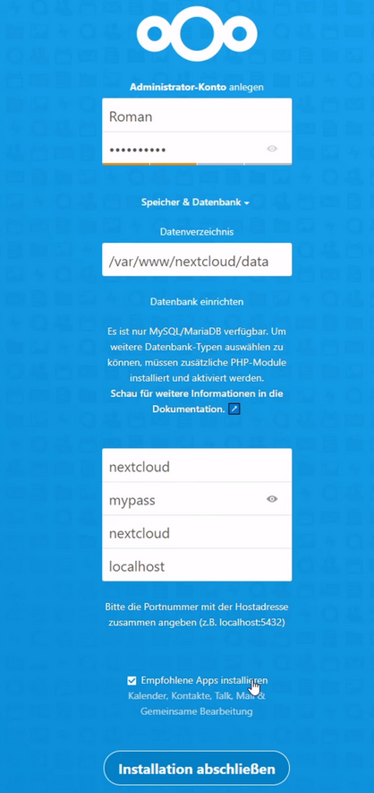 nextcloud setup